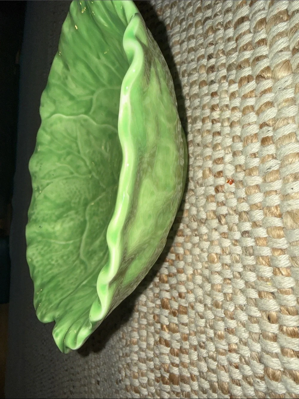 Vintage Green Cabbage Leaf Ceramic Serving Bowl. Kitchen cottage cabin core